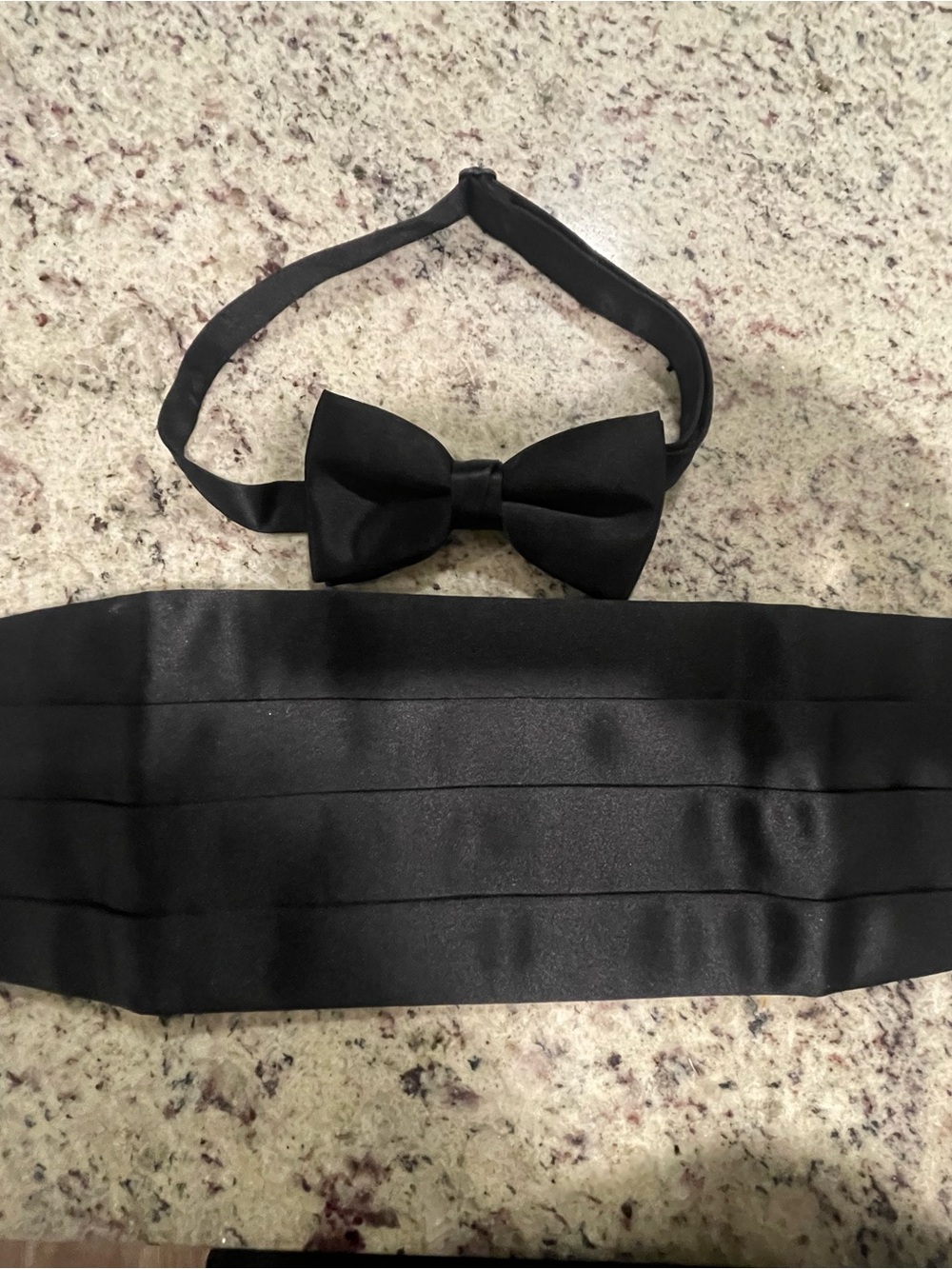 After Six Black Satin Bow Tie and Pleated Cummerbund Set